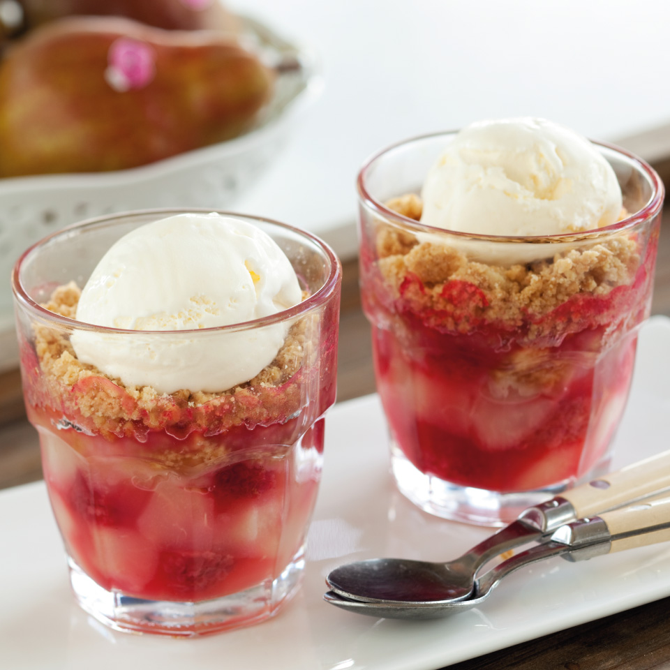 Crumble de poires Sweet Sensation aux framboises et  la cannelle